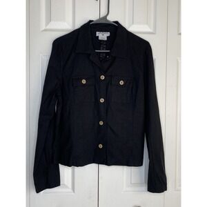 Kathy Ireland Shirt Shacket Linen Blend Lightweight Layering Vintage Black Sz L